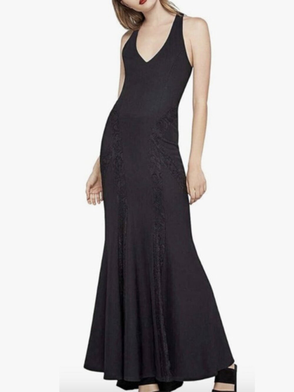 BCBGeneration Black Lace Racerback Maxi Dress Size XS